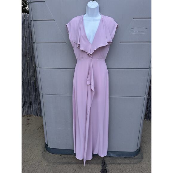 BCBG MAXAZRIA Sz 0 Pink Ruffle Cascade V-Neck Front Slit Gown $298 Bride’s Maid - Picture 8 of 16